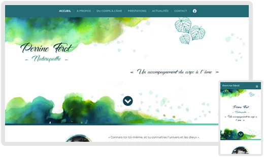 Captures d'écrans du site internet de Perrine Férot, naturopathe à Chatte (Isère).
